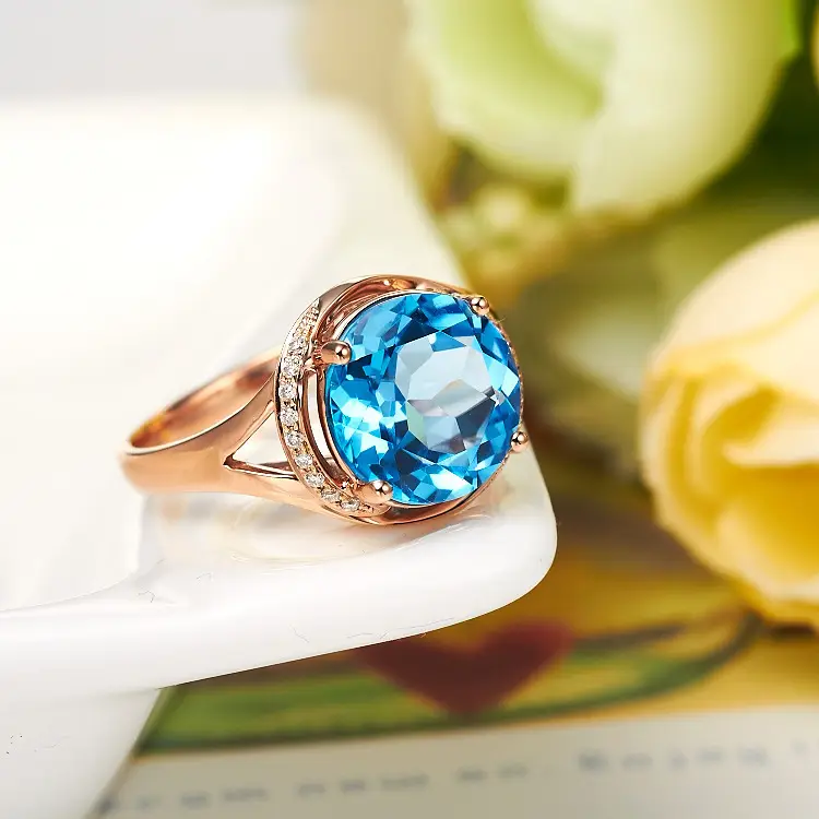Clara Swiss Blue Topaz Ring 18K Rose Gold Engagement