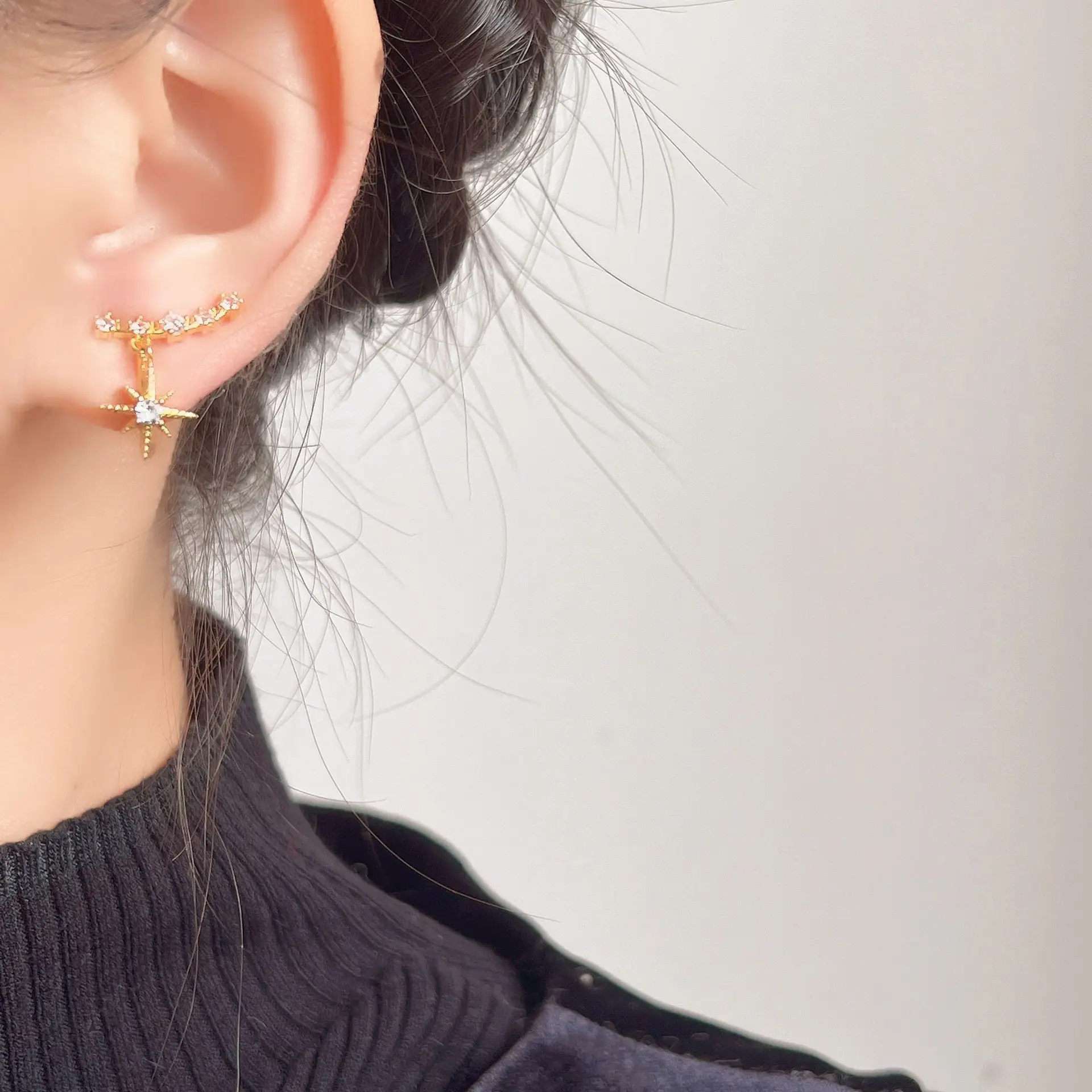 Women Star Mosquito Earrings Silver Needle Ear Clip - Image 7