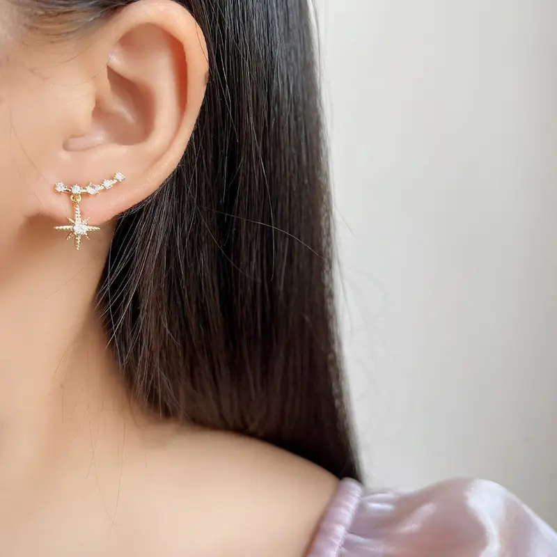 Women Star Mosquito Earrings Silver Needle Ear Clip - Image 8