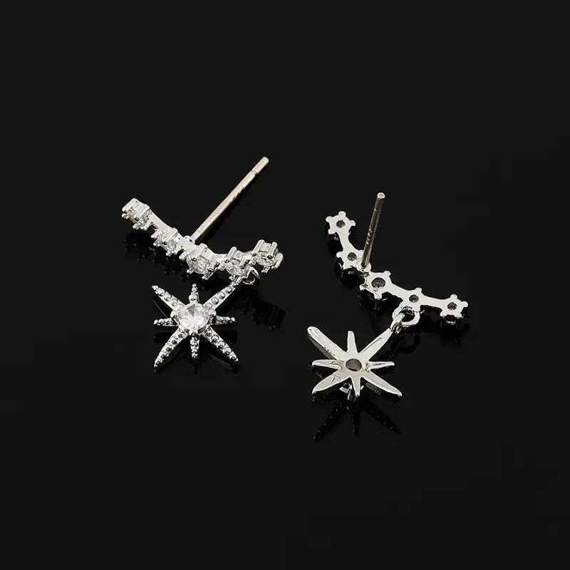 Women Star Mosquito Earrings Silver Needle Ear Clip - Image 3