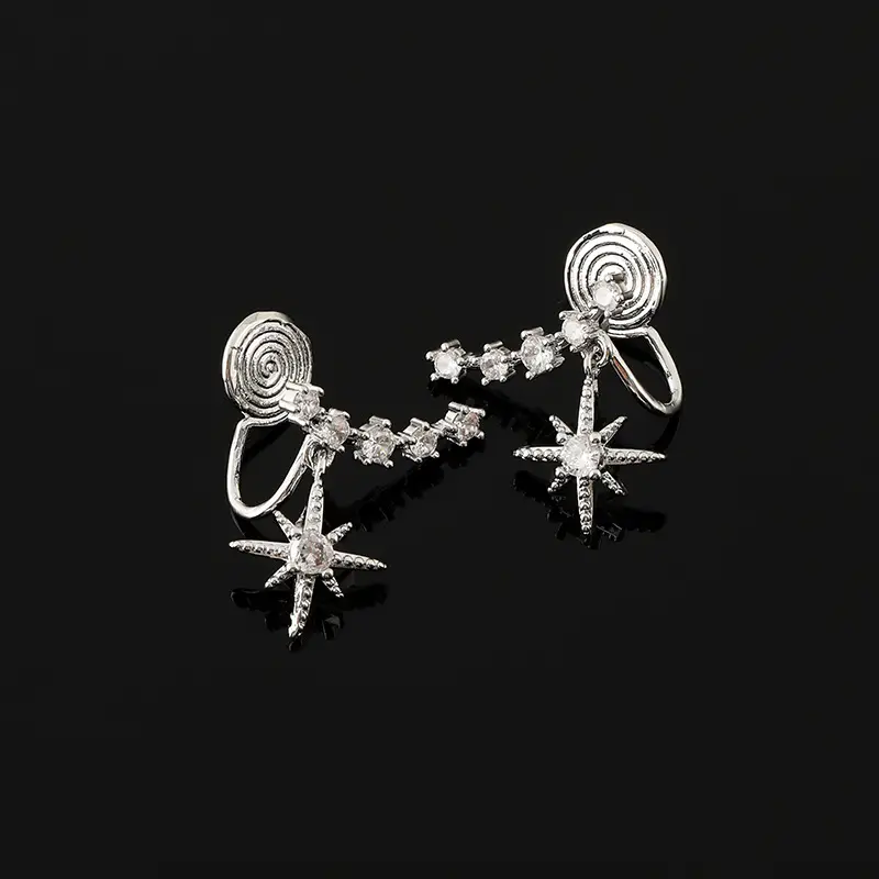 Women Star Mosquito Earrings Silver Needle Ear Clip - Image 4