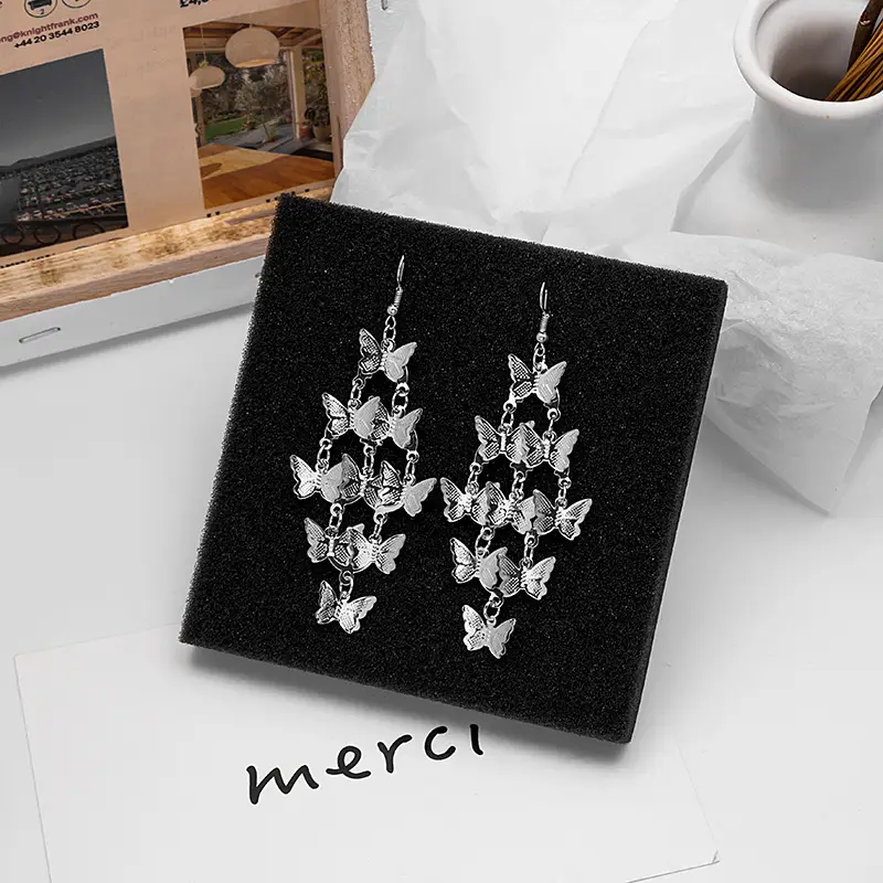 European & American Multi-layer Metal Hollow Rose Diamond Geometric Butterfly Tassel Earrings Ethnic Long Earrings - Image 12