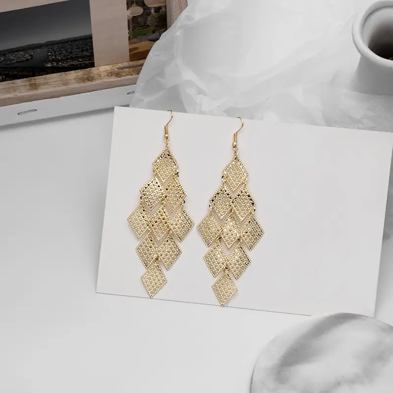 European & American Multi-layer Metal Hollow Rose Diamond Geometric Butterfly Tassel Earrings Ethnic Long Earrings - Image 13