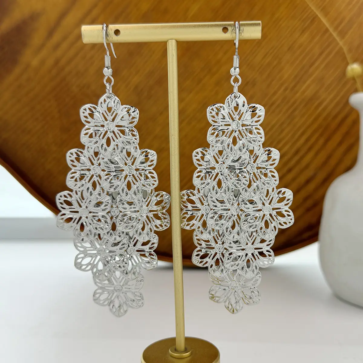 European & American Multi-layer Metal Hollow Rose Diamond Geometric Butterfly Tassel Earrings Ethnic Long Earrings - Image 2