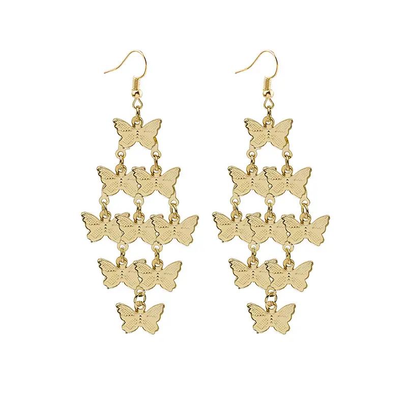 European & American Multi-layer Metal Hollow Rose Diamond Geometric Butterfly Tassel Earrings Ethnic Long Earrings - Image 8