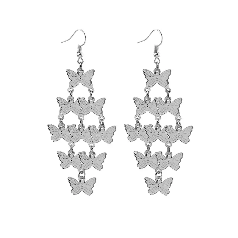 European & American Multi-layer Metal Hollow Rose Diamond Geometric Butterfly Tassel Earrings Ethnic Long Earrings - Image 9
