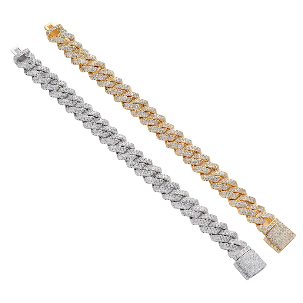 13mm Copper Diamond Bracelet Box Buckle Men's Hip Hop Rap Cuban - Image 5