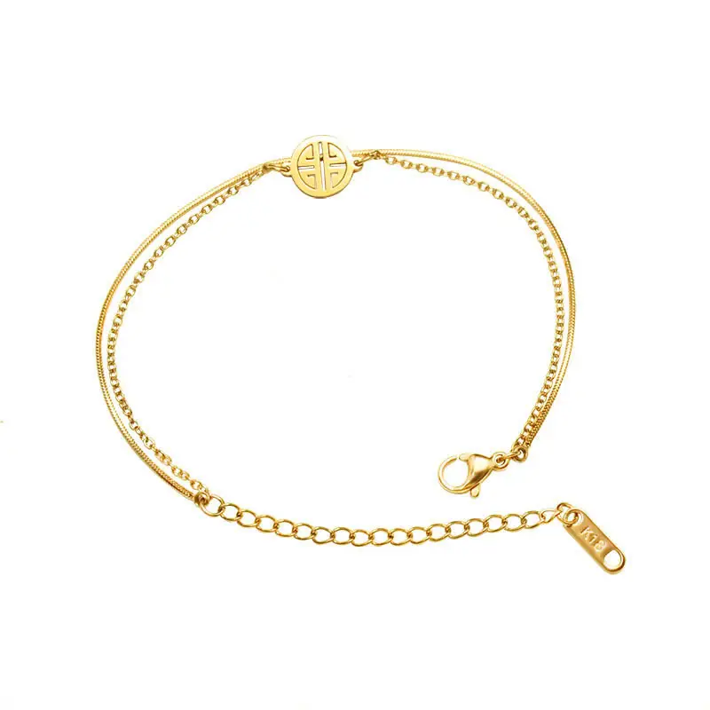 18K Gold Double Layer Happy Snake Chain Bracelet for Women - Image 8