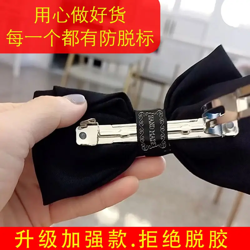 Japanese Korean Style Black Bow Hairpin with Spring Clip