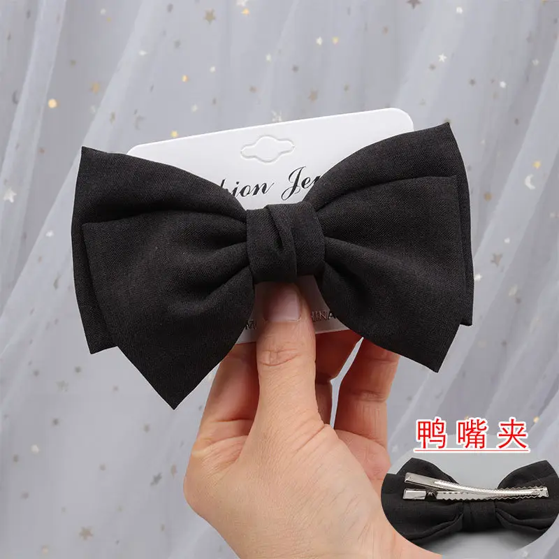 Japanese Korean Style Black Bow Hairpin with Spring Clip