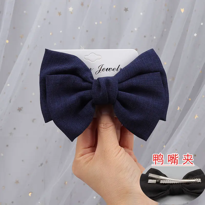 Japanese Korean Style Black Bow Hairpin with Spring Clip