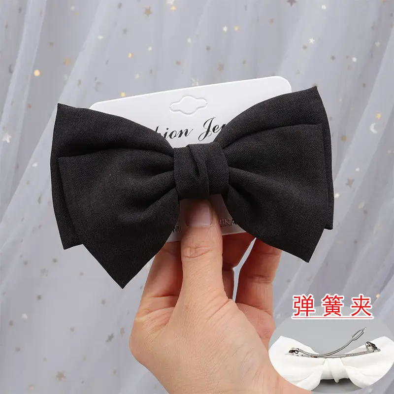 Japanese Korean Style Black Bow Hairpin with Spring Clip