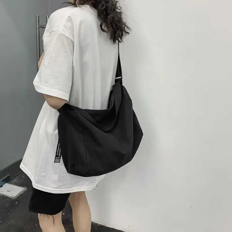 White Canvas Shoulder Bag for Girls Korean Style - Image 4