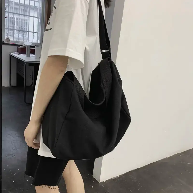 White Canvas Shoulder Bag for Girls Korean Style - Image 5