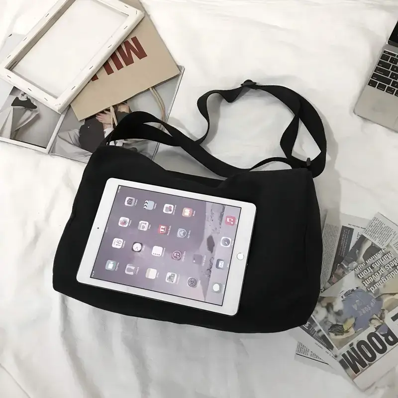 White Canvas Shoulder Bag for Girls Korean Style - Image 6
