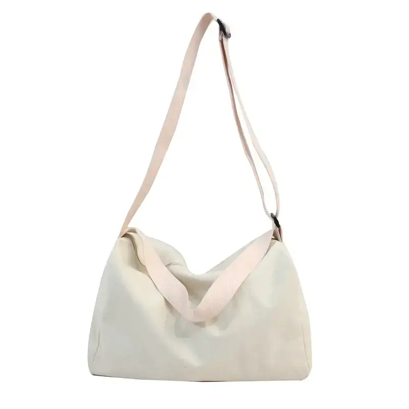 White Canvas Shoulder Bag for Girls Korean Style - Image 7