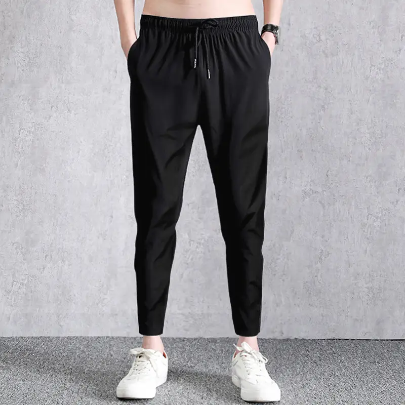 Men's Ice Silk Cropped Pants Black Grey - Image 7