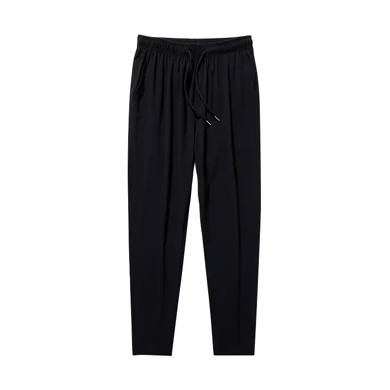 Men's Ice Silk Cropped Pants Black Grey - Image 8