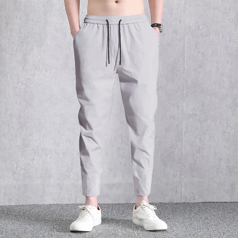 Men's Ice Silk Cropped Pants Black Grey - Image 2
