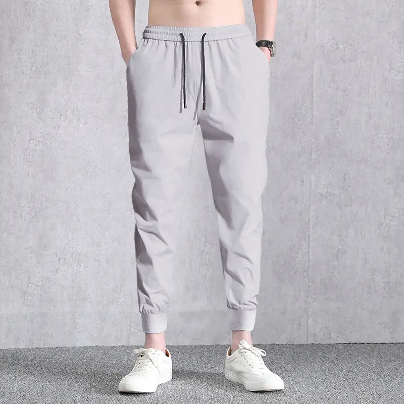 Men's Ice Silk Cropped Pants Black Grey - Image 4