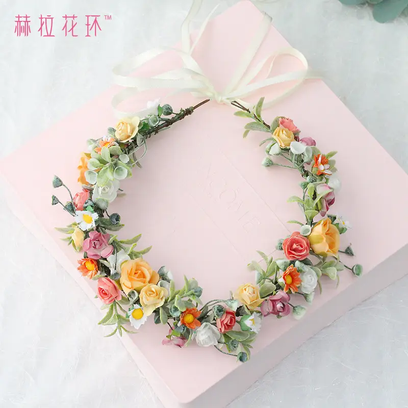 Spring Rose Hairband Daisy Water Grass Headwear Party Gift Bridal Portrait Wreath - Image 3