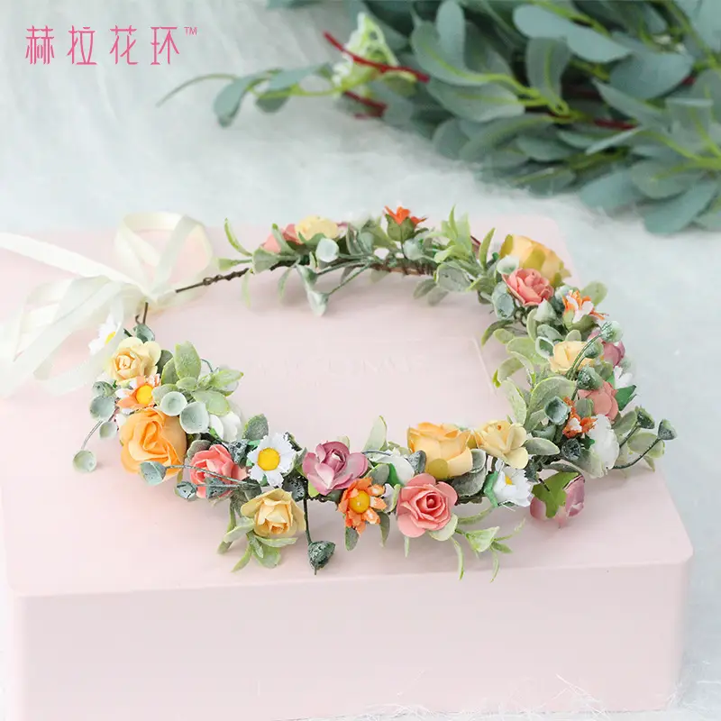 Spring Rose Hairband Daisy Water Grass Headwear Party Gift Bridal Portrait Wreath - Image 4