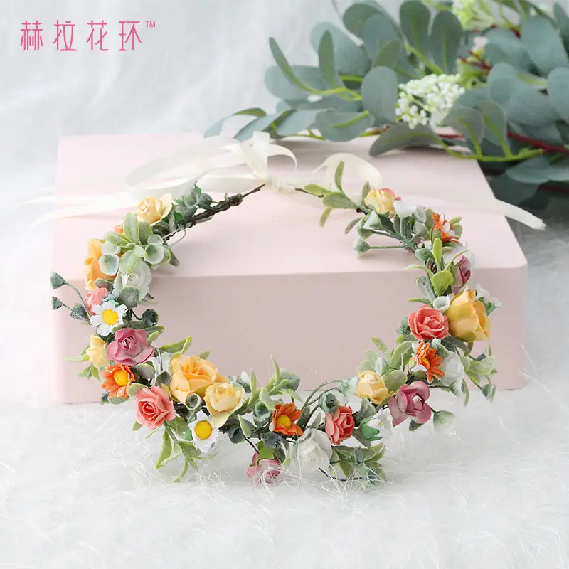 Spring Rose Hairband Daisy Water Grass Headwear Party Gift Bridal Portrait Wreath - Image 5