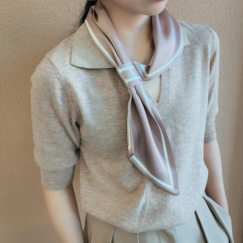 Korean Style Silk Scarf for Women Pink Beige - Image 8