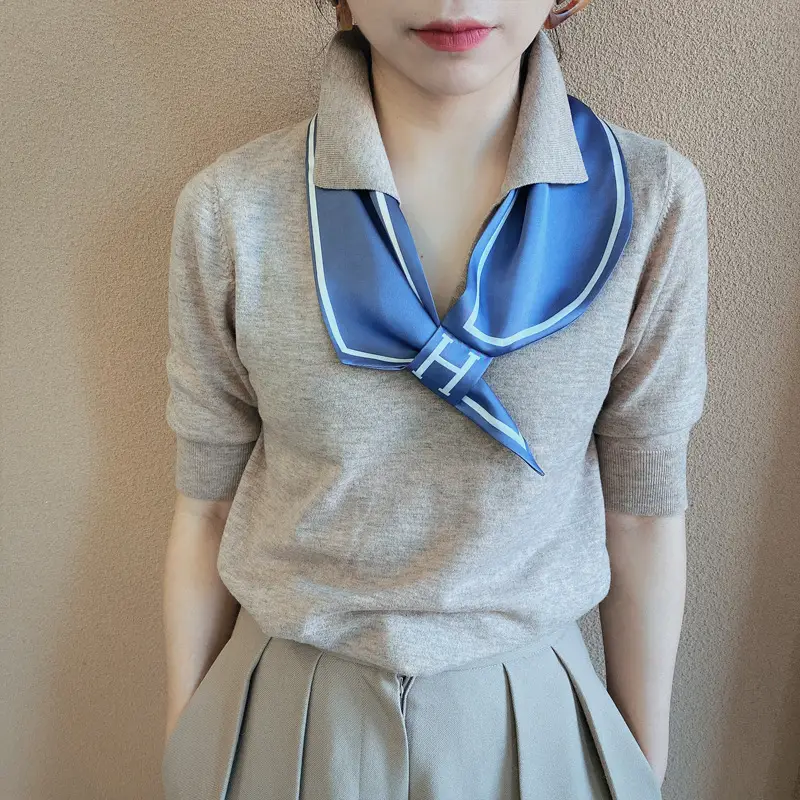 Korean Style Silk Scarf for Women Pink Beige - Image 9