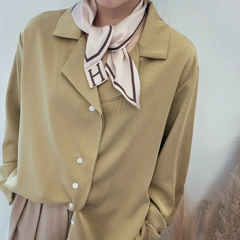 Korean Style Silk Scarf for Women Pink Beige - Image 2