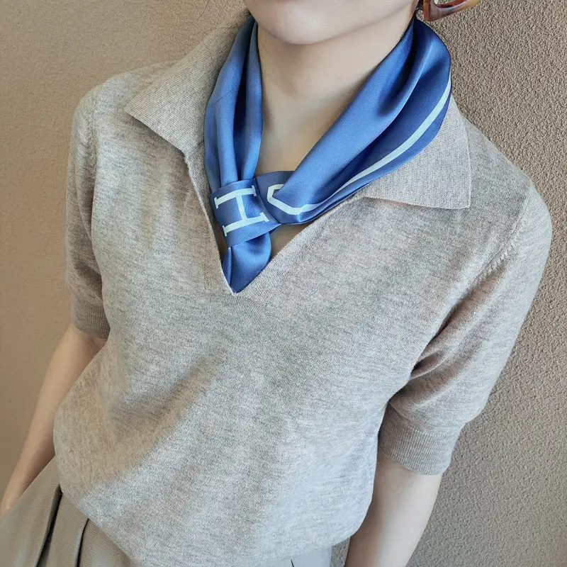 Korean Style Silk Scarf for Women Pink Beige - Image 3