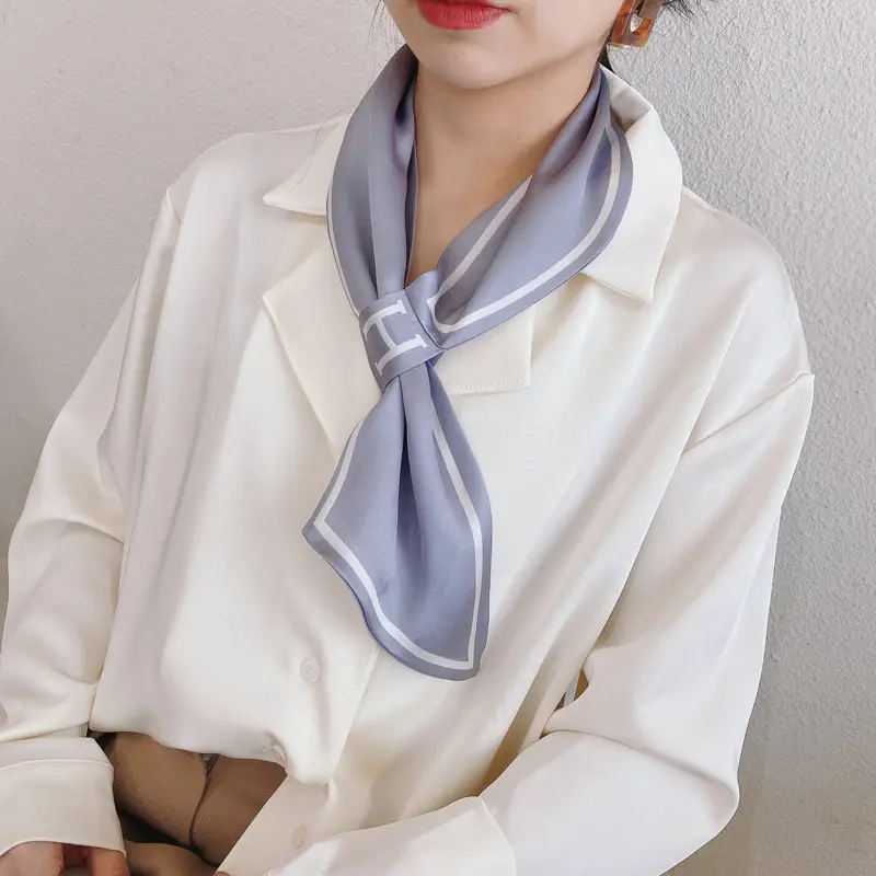 Korean Style Silk Scarf for Women Pink Beige - Image 4