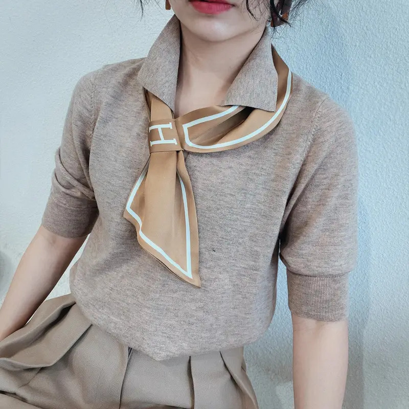 Korean Style Silk Scarf for Women Pink Beige - Image 7