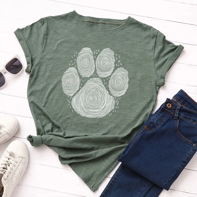 Yellow Paw Print T-Shirt for Women Loose Fit - Image 3