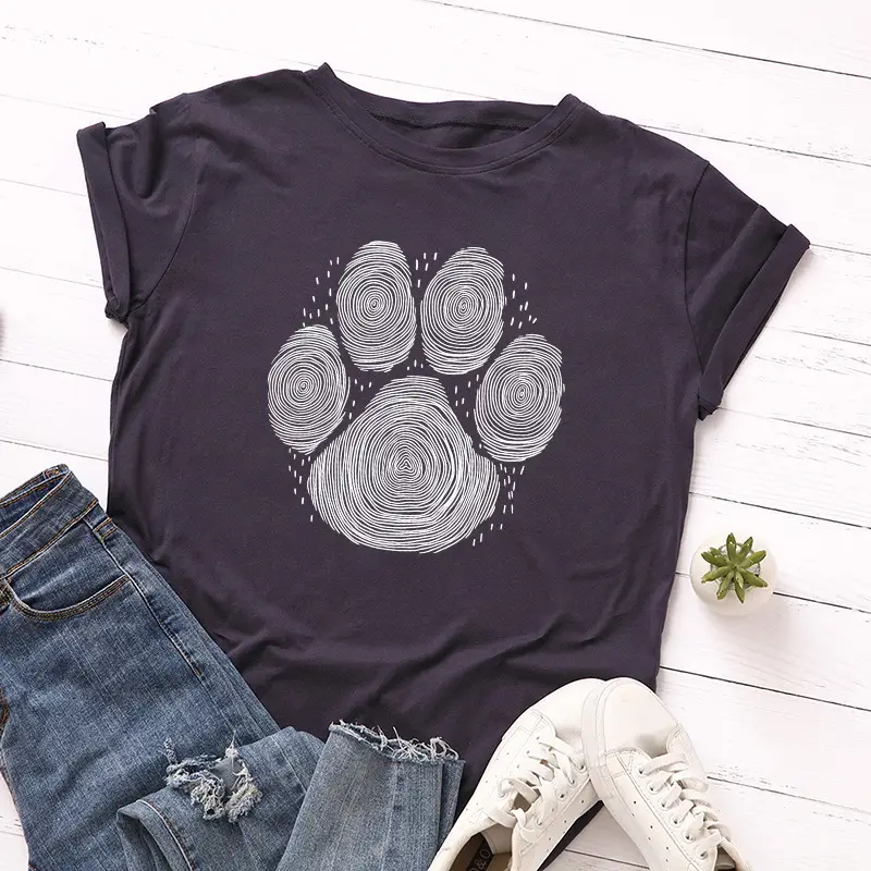 Yellow Paw Print T-Shirt for Women Loose Fit - Image 8