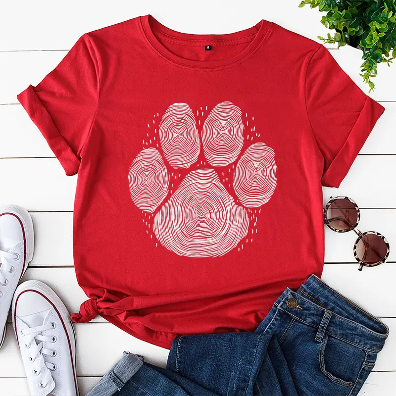 Yellow Paw Print T-Shirt for Women Loose Fit - Image 10
