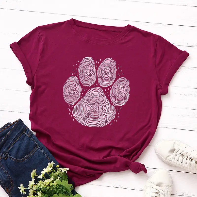 Yellow Paw Print T-Shirt for Women Loose Fit - Image 4