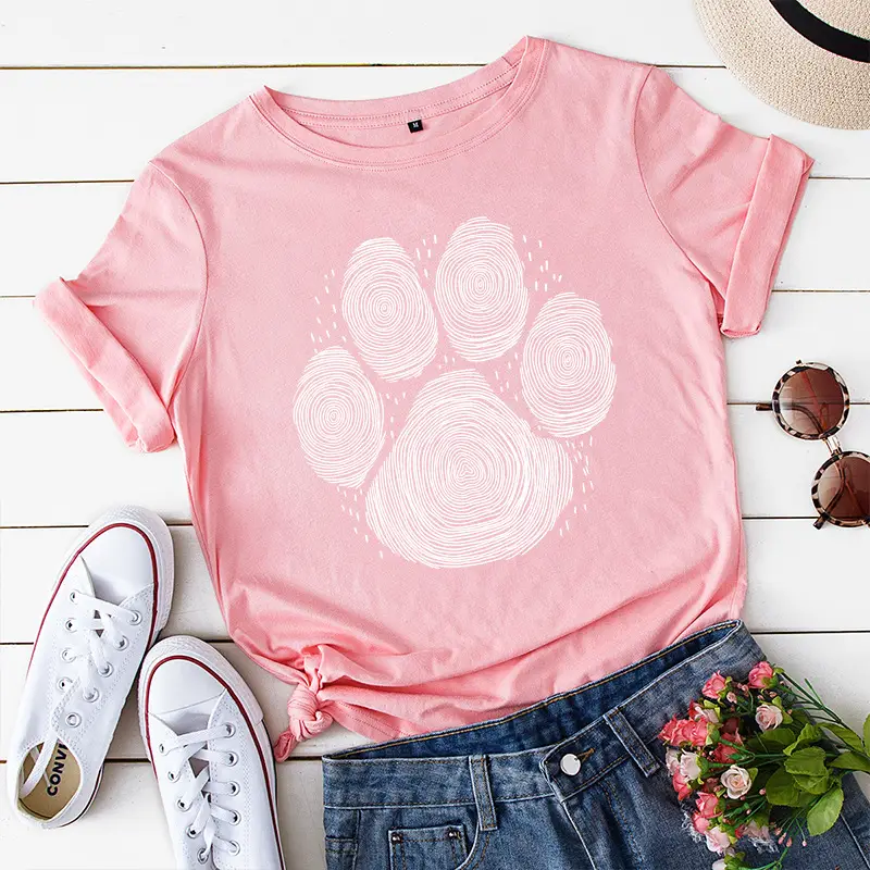 Yellow Paw Print T-Shirt for Women Loose Fit - Image 6