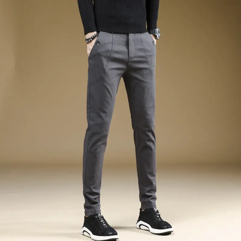 Men's Grey Slim Fit Stretch Pants Casual Wear - Image 4