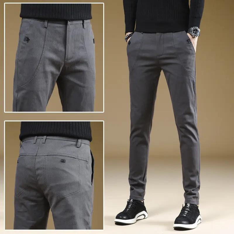 Men's Grey Slim Fit Stretch Pants Casual Wear - Image 5