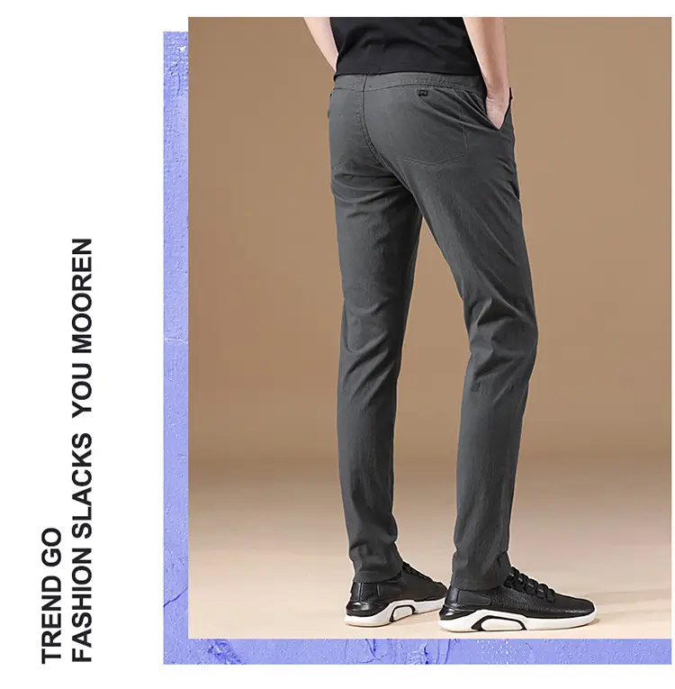 Men's Grey Slim Fit Stretch Pants Casual Wear — feature 15