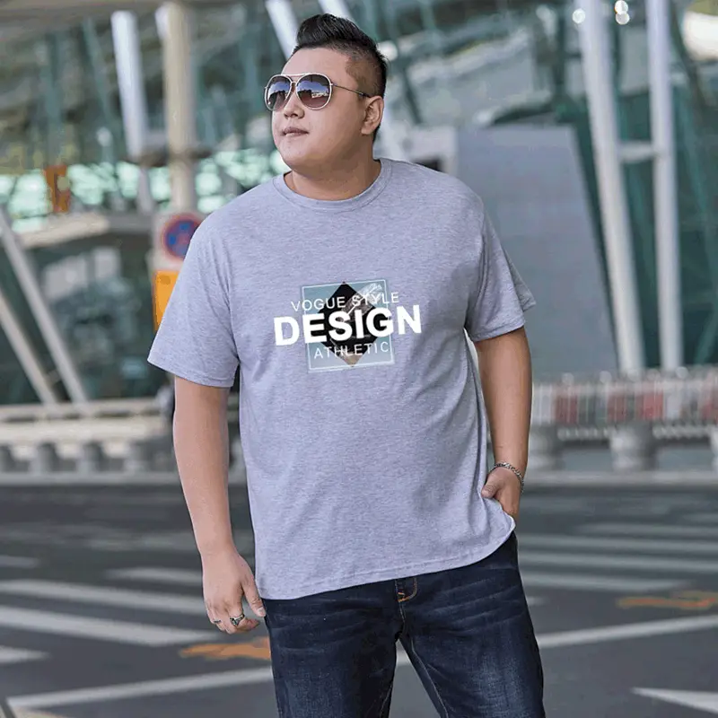 Men Blue Printed Fat Size T-Shirt Round Neck