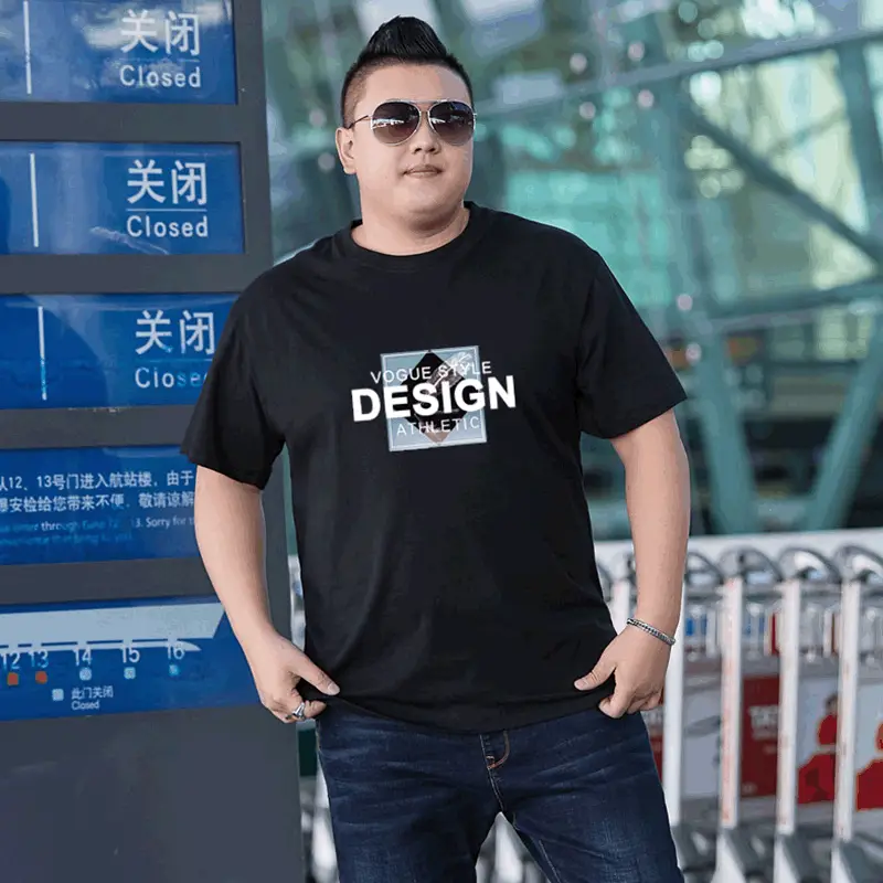 Men Blue Printed Fat Size T-Shirt Round Neck