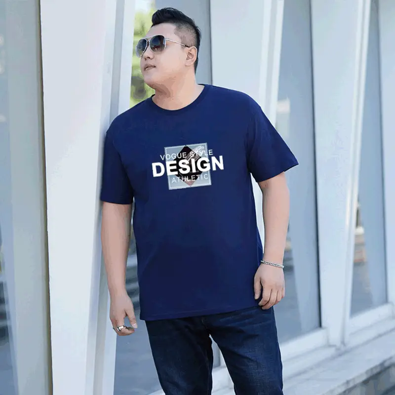 Men Blue Printed Fat Size T-Shirt Round Neck