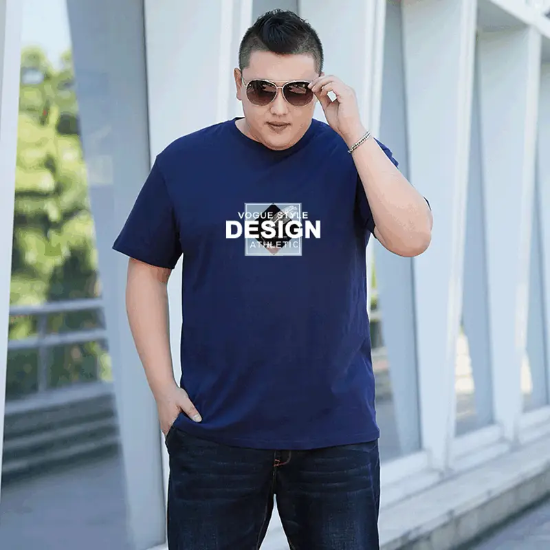 Men Blue Printed Fat Size T-Shirt Round Neck
