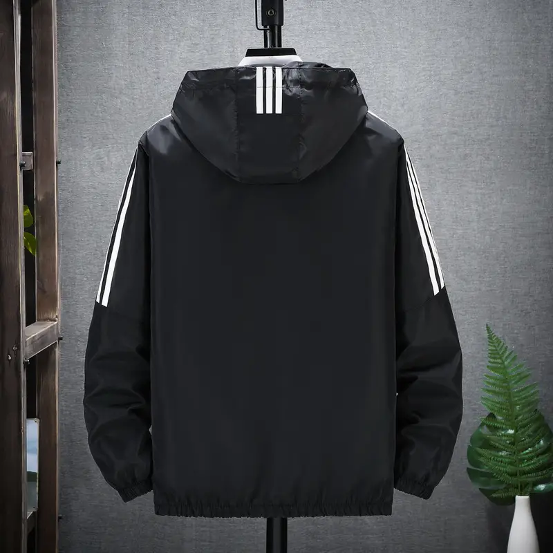 Men Black Hooded Sweatshirt with White Stripes - Image 7
