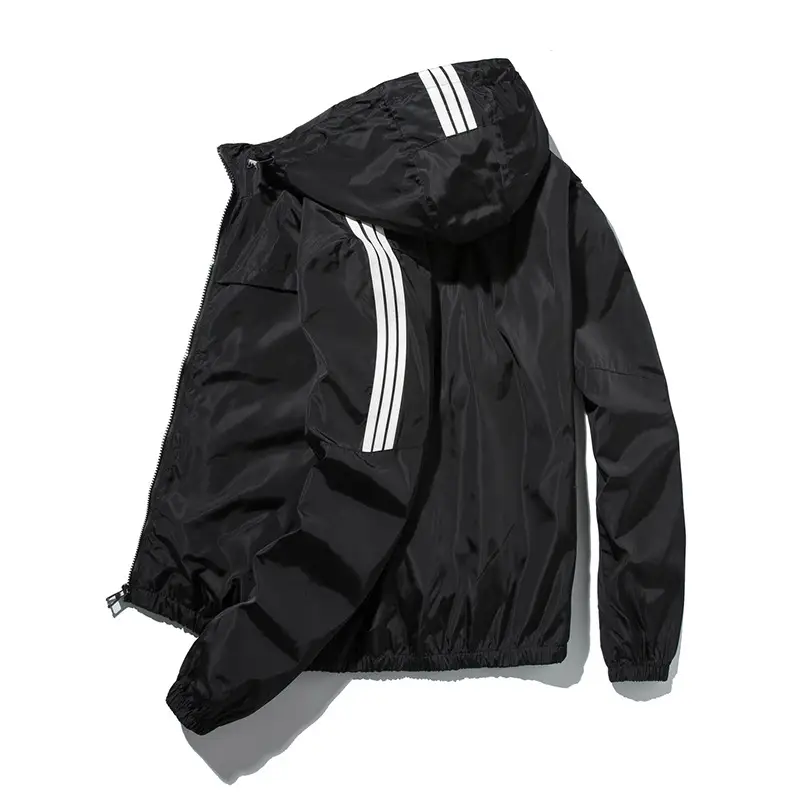 Men Black Hooded Sweatshirt with White Stripes - Image 10