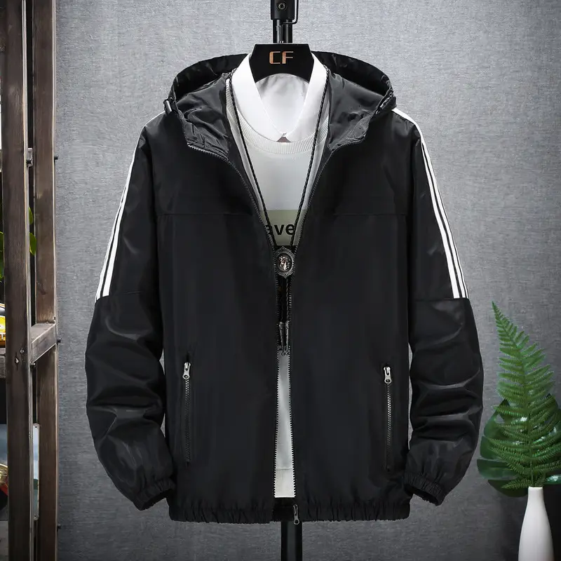 Men Black Hooded Sweatshirt with White Stripes - Image 3