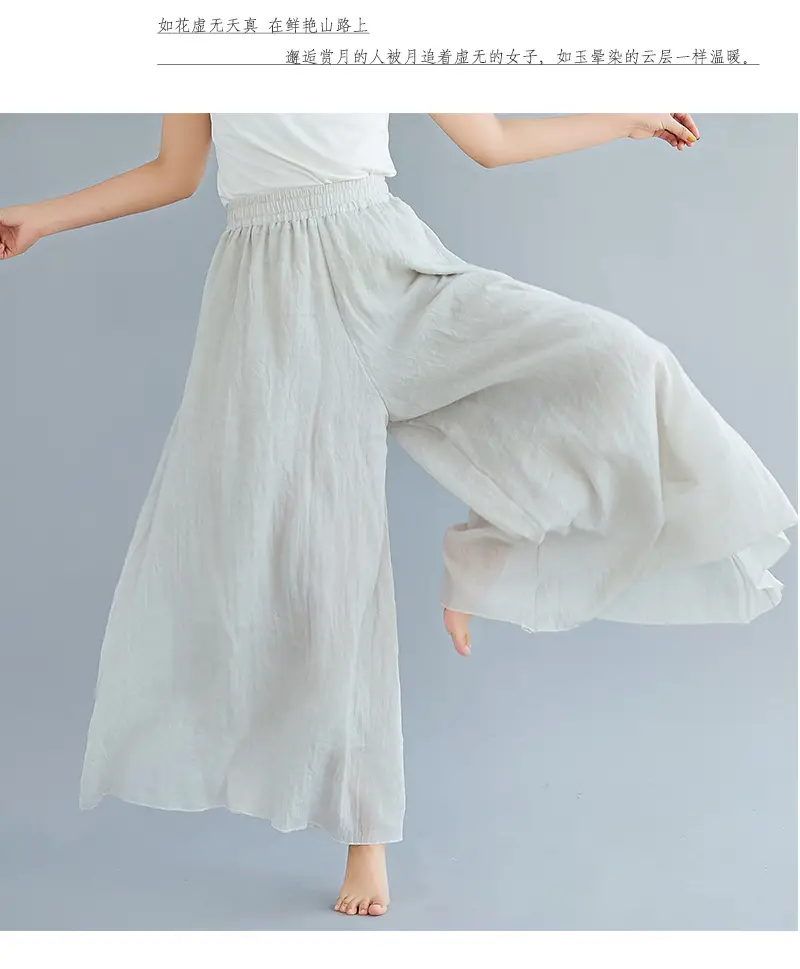 Mori Women's Blue Linen Wide Leg Pants Skirt Large — feature 13