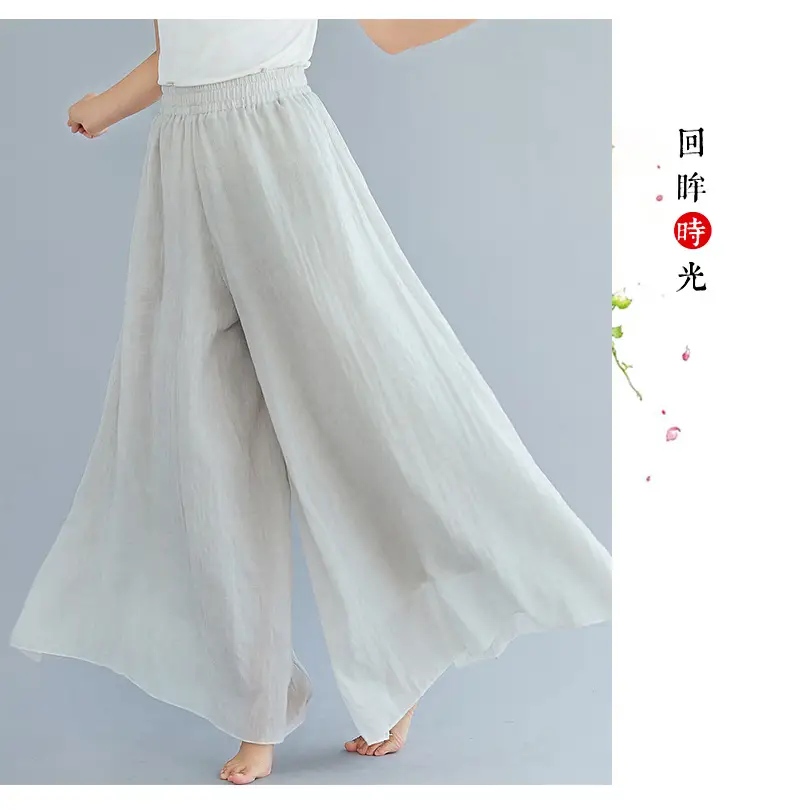 Mori Women's Blue Linen Wide Leg Pants Skirt Large — feature 14